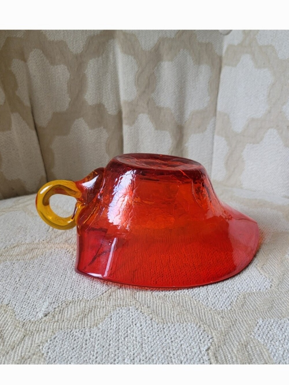 VINTAGE CRACKLE GLASS NAPPY DISH DECOR RED/ORANGE